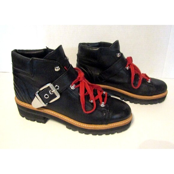 Marc Fisher LTD Indre Ankle Boots Black Leather Hiker Combat Womens Size 8 - Picture 2 of 9